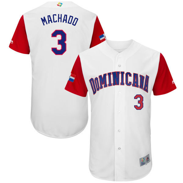 customized Men Dominican Republic Baseball #3 Manny Machado Majestic White 2017 World Baseball Classic Authentic Jersey